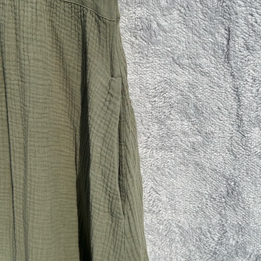Madewell Olive Green Gauze Button Front Midi Dress XS Cotton Short Sleeve Pocket - Picture 4 of 9